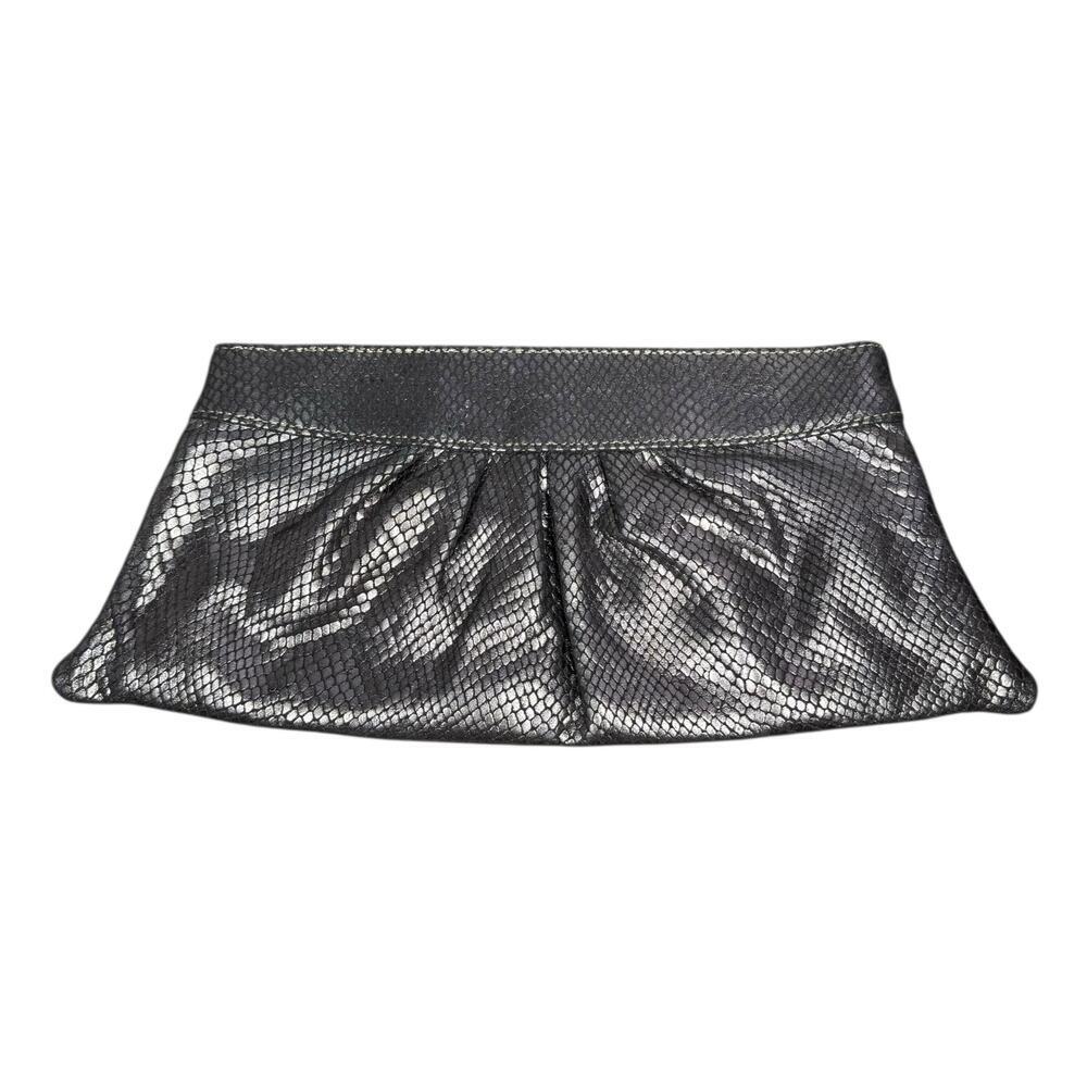 Lauren Merkin y2k Snakeskin Metallic Pewter Pleated Leather Clutch Bag